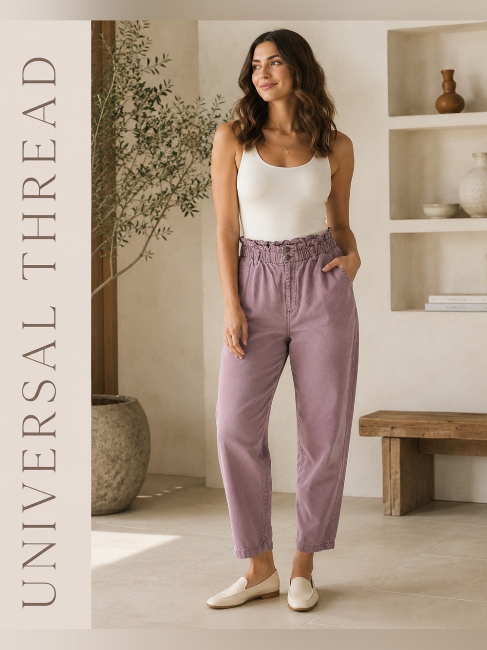 Universal Thread Dusty Mauve Paperbag Waist Crop Trousers